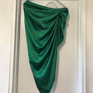 Green Ruched Split Thigh Satin Skirt w/Stretch Women's Large